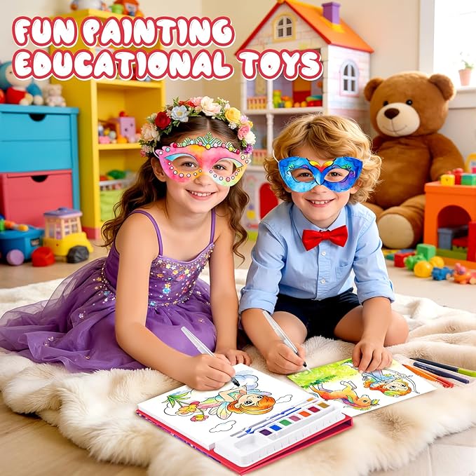 Paint with Water Coloring Books for Kids, Mess Free Watercolor Painting Kit with Princess Mask, Painting Activity for Kids Ages 3-5 4-8, Arts Crafts Drawing Gift Toy for Boy Girl