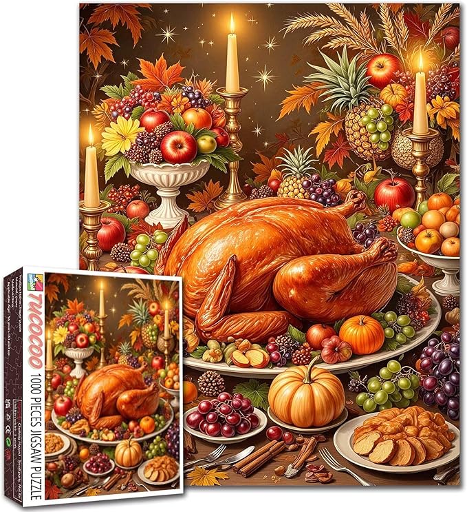 Happy Thanksgiving Jigsaw Puzzle 1000 Pieces Turkey Dinner Puzzles for Adults Aumtunm Puzzle Puzzles Intellectual Decompressing Game Challenging Family Activity Games 19.7 "x 27.6 "