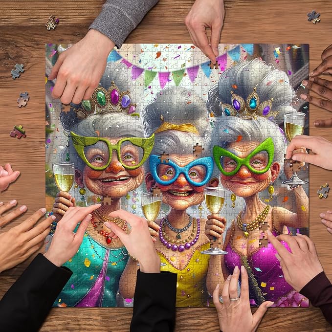 PICKFORU Party Grandma Puzzles for Adults 1000 Pieces, Funny Cute Grandma Jigsaw Puzzles, Happy Puzzle Theme as Home Decor