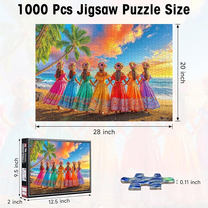 1000 Pieces Jigsaw Puzzles for Adults, Hawaii Hula Beach Tropical Puzzle with Letters on Back, Hard Difficult Challenging Adult Puzzle for Family Game & Holiday Decor Gift