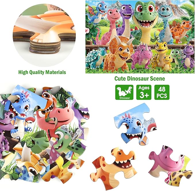 Jumbo Floor Puzzle for Kids Ages 4-6,48 Piece Cartoon Dinosaur Large Jigsaw Puzzles,Learning Toys for Toddlers Ages 3-5,Children Homeschool Educational Easter Gift for Boy Girl Ages 4-8
