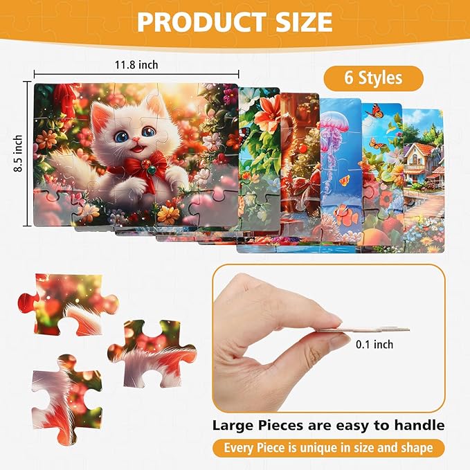 6 Pack 20 Piece Large Jigsaw Puzzles for Dementia Seniors,Alzheimer’s and Elderly Adults │ Easy Memory Games, Cognitive Activities and Gifts for Patients in Nursing Homes(Landscape)