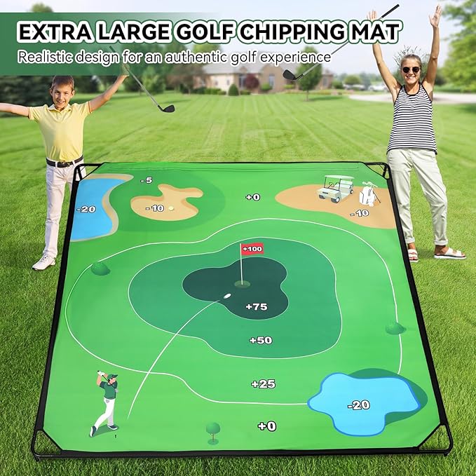 Liberry Golf Chipping Game with Large Chipping Mat, 2 Adjustable Clubs, 20 Sticky Balls, Outdoor Indoor Sports Training Toy Gift for Adults Kids, Family Yard Target Game