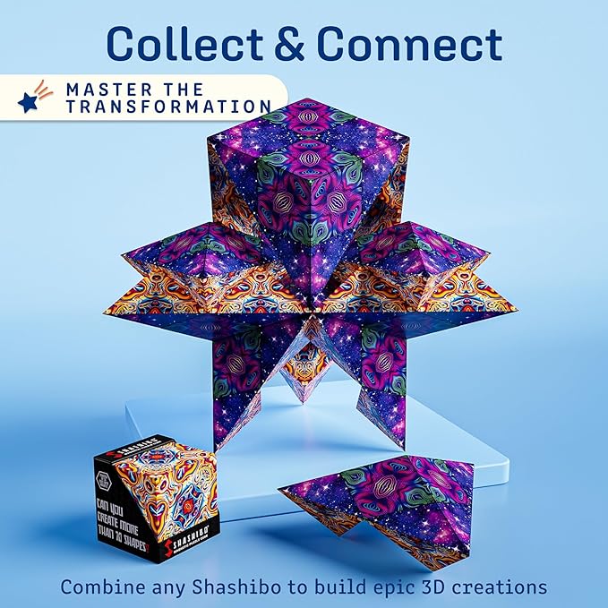 Shashibo Shape Shifting Box - STEM Fidget Toy with Ultra Strong Magnets - Sensory Puzzle Cube Transforms Into 100+ Shapes, Easter Basket Stuffers Gift for Kids, Teens, and Adults (Spaced Out)