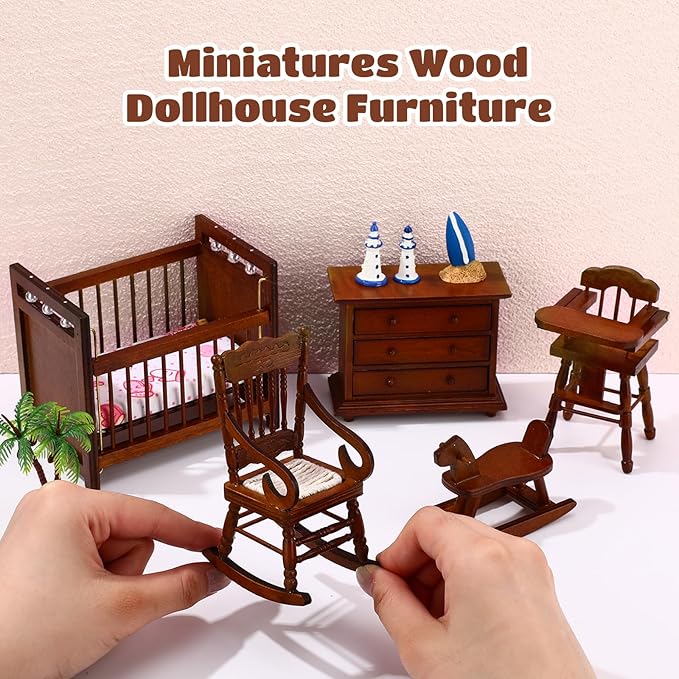 Silipull 5 Pcs 1: 12 Scale Wooden Dollhouse Furniture Set Miniature Wood Bedroom Furniture Wooden Dollhouse Accessories Encourage Creative and Imaginative Play for Kid Miniature Bathroom (Wood Color)