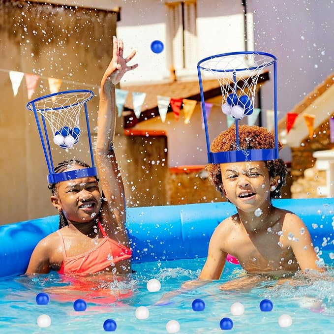 3 Pack Head Hoop Basketball Party Game for Kids and Adults Carnival Games Adjustable Basket Net Headband with 40 Balls for Birthday Party Basket Head Game Family Indoor Outdoor Fun Activities