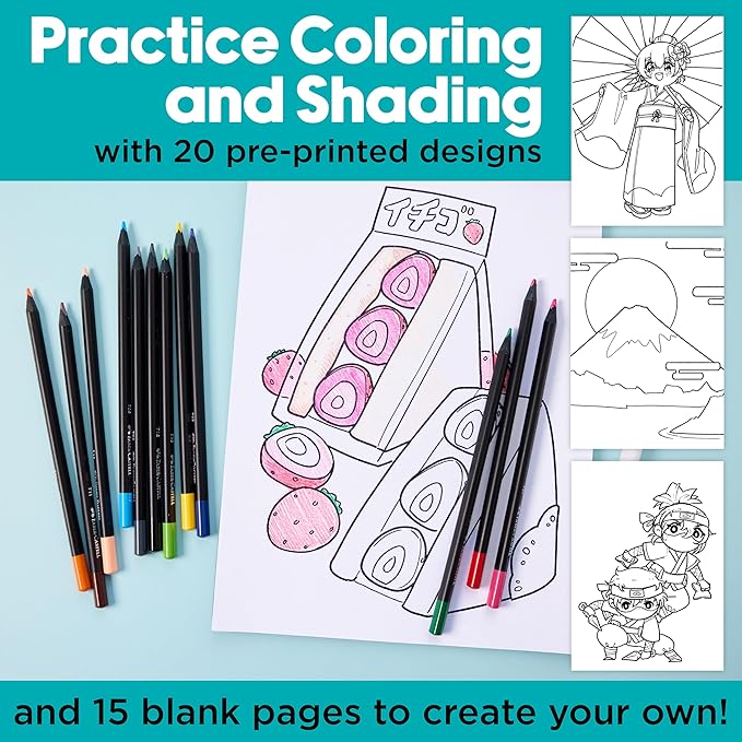 Faber-Castell Anime Drawing Kit: Japanese Adventures Edition | Step-by-Step Instruction Book with 20 Practice Pages, Color Pencil Set & Drawing Supplies for Kids, Easter Basket Stuffers (1 Book)