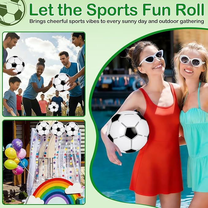 30 Pieces Inflatable Soccer Beach Balls, 8 Inch PVC Blow Up Bouncy Balls Bulk Beach Toy for Sports Themed Soccer Birthday Party Decorations Summer Beach Pool Game Water Sand Party Favors