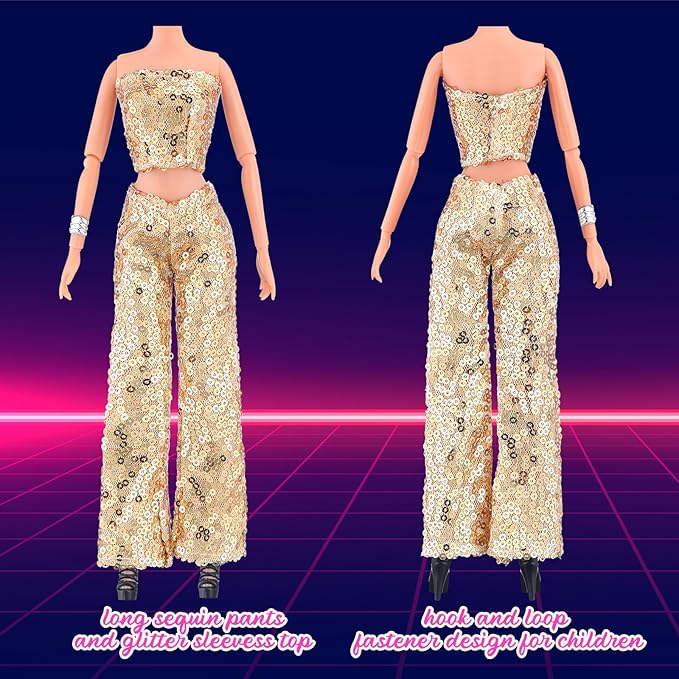 Bencailor 6 Pcs Doll Clothes for 11.8 Inch Doll Clothing Outfit Accessories Winter Coat Tops Swimwear T Shirt Dress Outfit Birthday Gift(Sequin Style,Metallic Color)