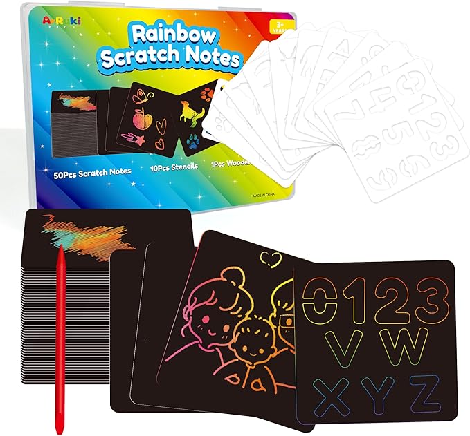 ArRuKi KIDS Scratch Art for Kid, Rainbow Scratch Paper Set with Styluses, School Art Supplies Toddler Travel Toys Birthday Party Gifts, for Boys Girls Ages 4-8 8-12