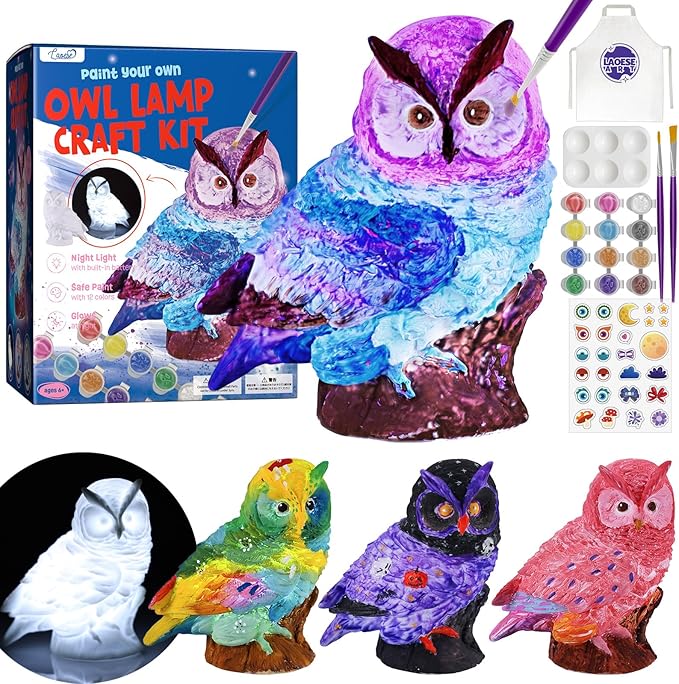Paint Your Own Owl Lamp Kit, Art Supplies Painting Kits for Kids 6-12, Arts and Crafts for Kids Ages 8-12, Owl Toy Girls Boys Birthday Easter Gifts for Kids Ages 3 4 5 6 7 8 9 10 11 12+