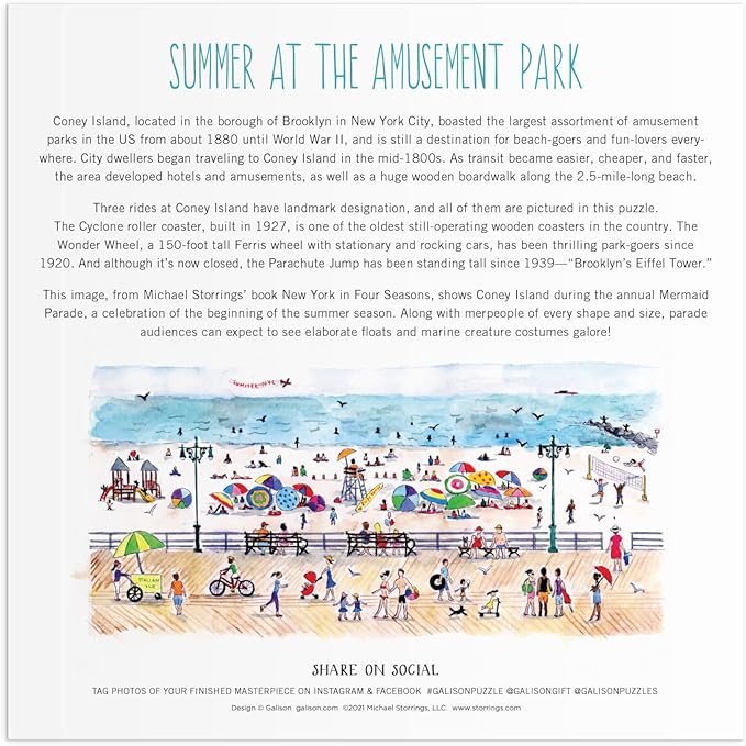 Galison Michael Storrings 500 Piece Jigsaw Puzzle for Families, Summer at The Amusement Park Scene, Great Family Puzzle to Enjoy Together
