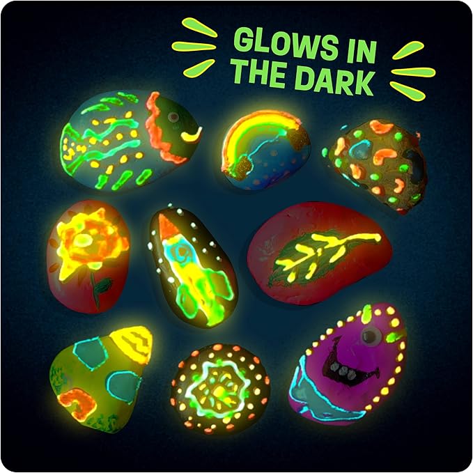 Dan&Darci Kids Rock Painting Kit - Glow in The Dark - Easter Gifts Arts & Crafts for Boys and Girls Ages 6-12 - Craft Activities Kits - Creative Art Toys for 6, 7, 8, 9, 10, 11 & 12 Year Old Kid