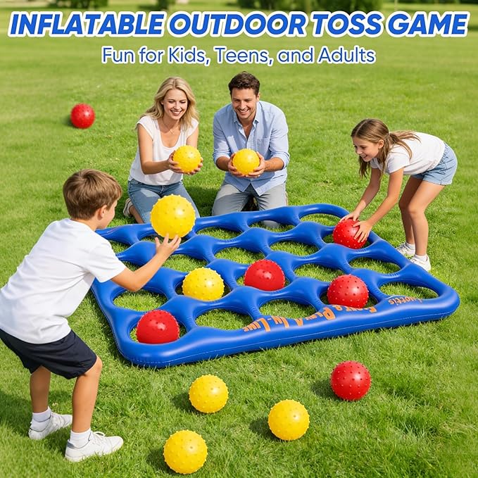 Inflatable 4-in-line Pool Toy Set, Giant Floating 4-in-a-Row Toss Pool Game with 20 Balls for Kids Ages 8–12, Teens & Adults, Summer Pool Party, Pool Tic Tac Toe Game