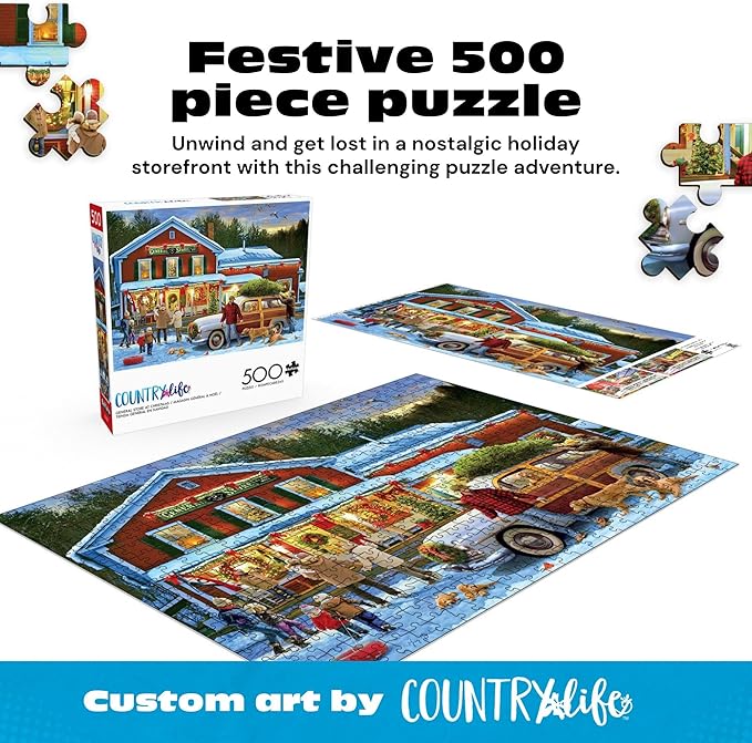 Buffalo Games – General Store At Christmas- 500 Piece Holiday Jigsaw Puzzle - Festive Puzzles for Adults – Precision-Cut Pieces, Winter Artwork, and Hours of Relaxing Fun