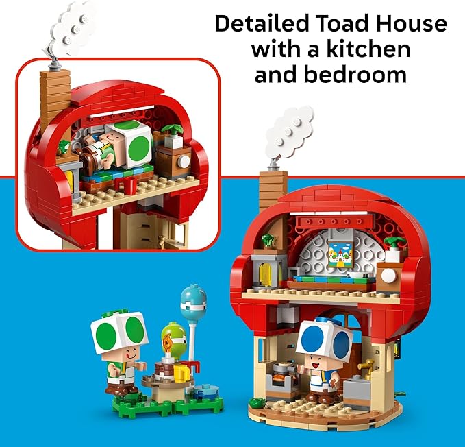 LEGO Super Mario Party at Toad’s House Building Toy - Pretend Play Set for Boys & Girls, Ages 7+ - Kids Building Blocks with Digital Action & 2 Toad Toy Figures - Gift Idea for Birthdays - 72041