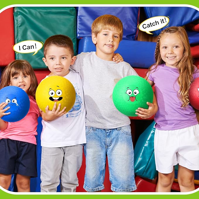 Jerify 30 Pcs Dodgeballs Playground Balls Bulk Colorful Emotion Handball Kickball Bouncy Balls for Indoor Outdoor Games Gym Camps Picnic Beach School