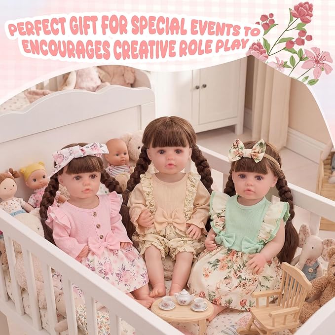 3 Set 20 Inch Reborn Baby Doll Clothes Colorful Floral Baby Doll Clothes Printed Dress Accessories with Headband Bulk for Girl Get Dressed, Including Light Green, Khaki, Pink