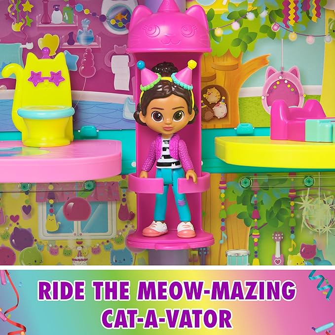 DREAMWORKS GABBY'S DOLLHOUSE, 14 Pc Celebration Dollhouse, 25-Inches Tall, with Toy Figures, Doll House Furniture & 10 Sounds, Kids Toys for Girls & Boys Ages 3+