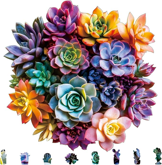 Bodhipnjoy Wooden Puzzles for Adults, Flower Succulent Jigsaw Puzzle- 5mm Thickness, Unique Irregular Wood Plant Puzzles, Creative Gifts for Birthday, 200 Piece, 11.4x11.3in