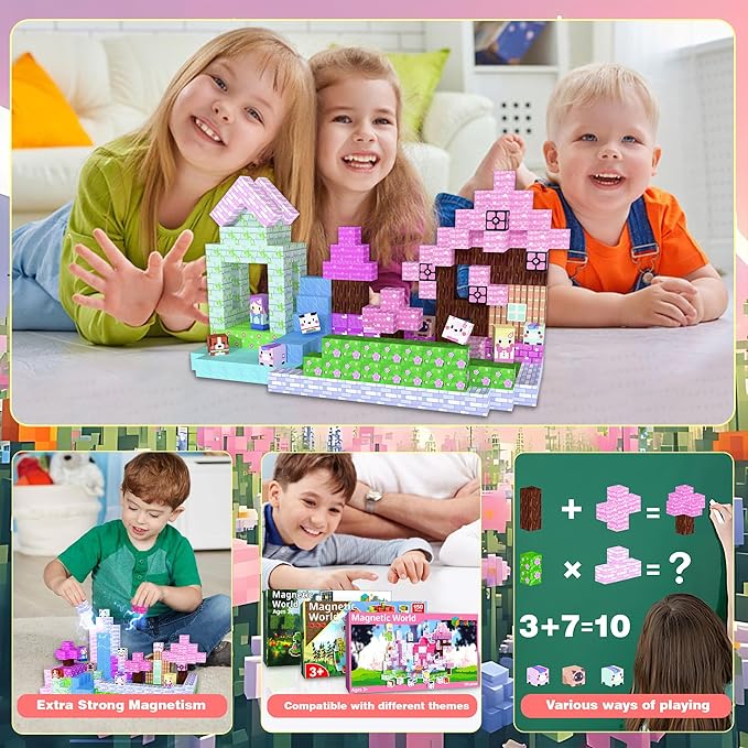 150PCS Magnetic Building Blocks for Kids – 0.8in Strong Magnet Tiles Set, Safe STEM Learning Toys for Toddlers & Kids Ages 3+, Creative Construction Blocks for Boys & Girls