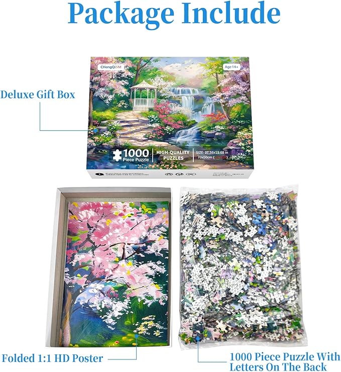 CHengQiSM 1000 Piece Puzzle for Adults, Waterfall Garden Puzzles for Adults 1000 Pieces, Floral Patio Jigsaw Puzzle for Adults Teens Seniors, Premium Thick Cardboard, Finished Size 27.6 x 19.7 inches