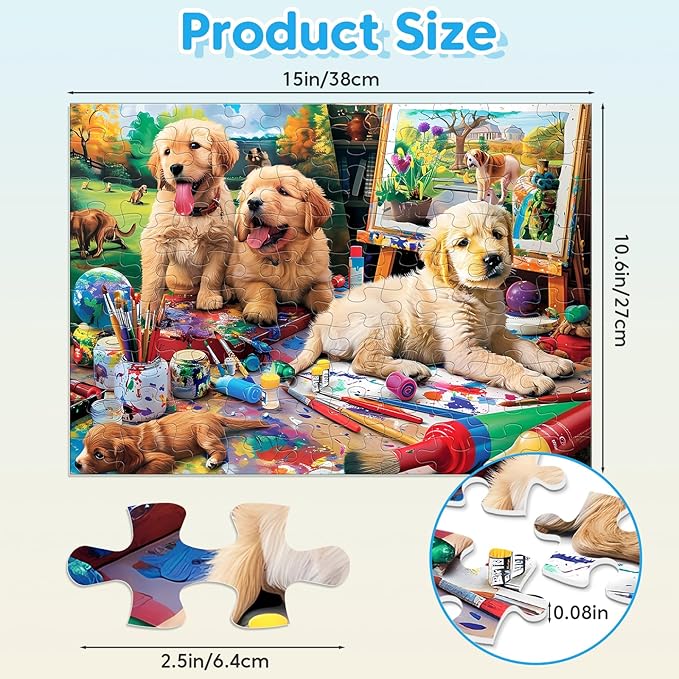Jeacirio 4-Pack 100 Piece Puzzles for Kids Ages 4-6 - Cats & Dogs Puzzles for Kids Ages 6-8 Kid Puzzle Educational Search & Find Toy Preschool Large Piece Puzzle for Adults Seniors
