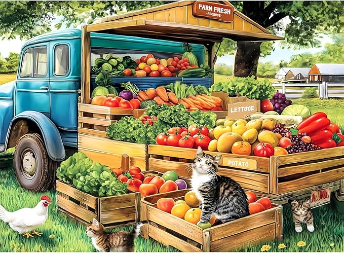 500 Pieces Jigsaw Puzzles for Adults, Truck and Cats Puzzle for Adults Seniors, Fruits and Vegetables Puzzle 500 Pieces, Gift for Birthday, Home Decor, Fun for Family Entertainment 20.5x15in