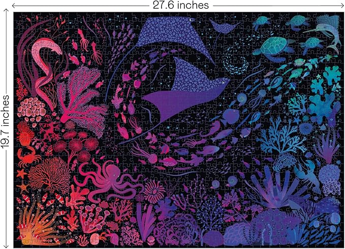 Elena Essex Puzzles for Adults 1000 Pieces - Night Reef | 1000 Piece Puzzle for Adults | Jigsaw Puzzles 1000 Pieces | Coral Reef Ocean Shark | Size 28x20 inches