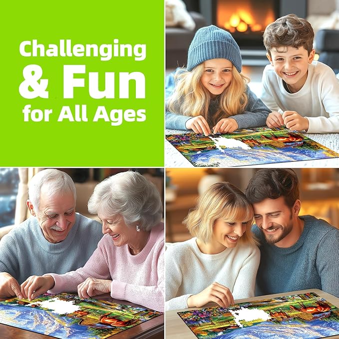 1000 Pieces Jigsaw Puzzles for Adults, Mountain Landscape Puzzles with Grazing Horses and Log Cabin for Adults and Teens Family Challenging for Game Nights (27.5 x 19.7 Inch)