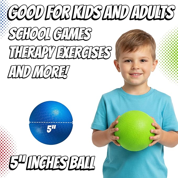 5” Playground Balls for Toddlers & Kids - (6 Pack) Inflatable Rubber Bouncy Dodgeball Balls w/Pump - Small & Colorful for Four Square, Gym, Backyard, Recess, Sports, Preschool & Kindergarten Games