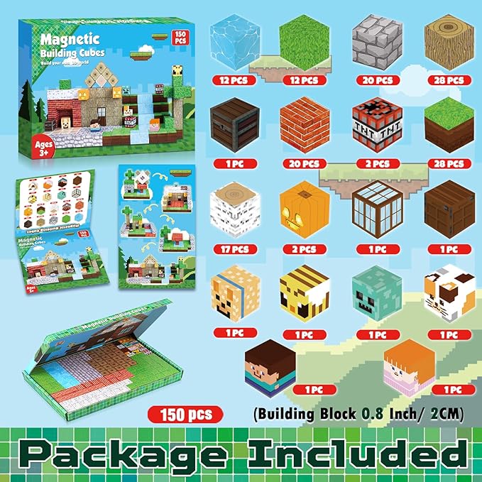150PCS Magnetic Blocks - Magnetic Building Blocks, Magnet Cubes Toys Stacking, Build Forest World Set, STEM Montessori Sensory Toys for Kids Boys Girls Ages 3 4 5 6 7 8 9 10 Easter Birthday Gifts