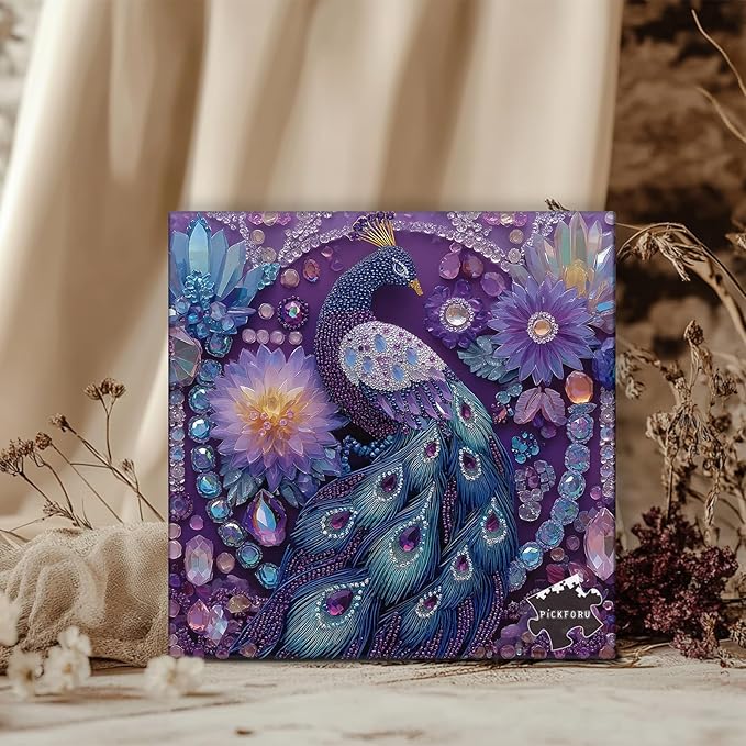 PICKFORU Peacock Puzzles for Adults 1000 Pieces, Purple Diamond Bird Jigsaw Puzzles Flower, Hard Unique Animal Feather Puzzle