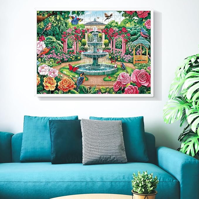 300 Piece Puzzle for Adults,Enchanting Garden Puzzle for Adults Kids Elderly,Large Piece Flower Bird Puzzles for Kids Age 8-10 10-12,Challenging Animals Jigsaw Puzzle,Family Game Great Gift 20.5x15in