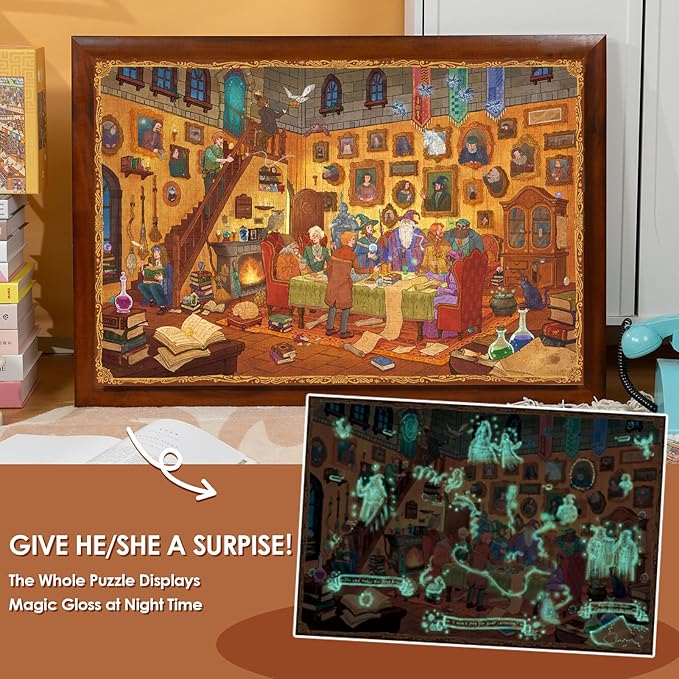 MOMIBOOK Puzzles for Adults 1000 Piece Jigsaw Puzzles of Magic Night Whispers, Glow in The Dark Luminous Painting Image Challenging Hard Impossible Puzzle Unique Funny Party Christmas Birthday Gifts
