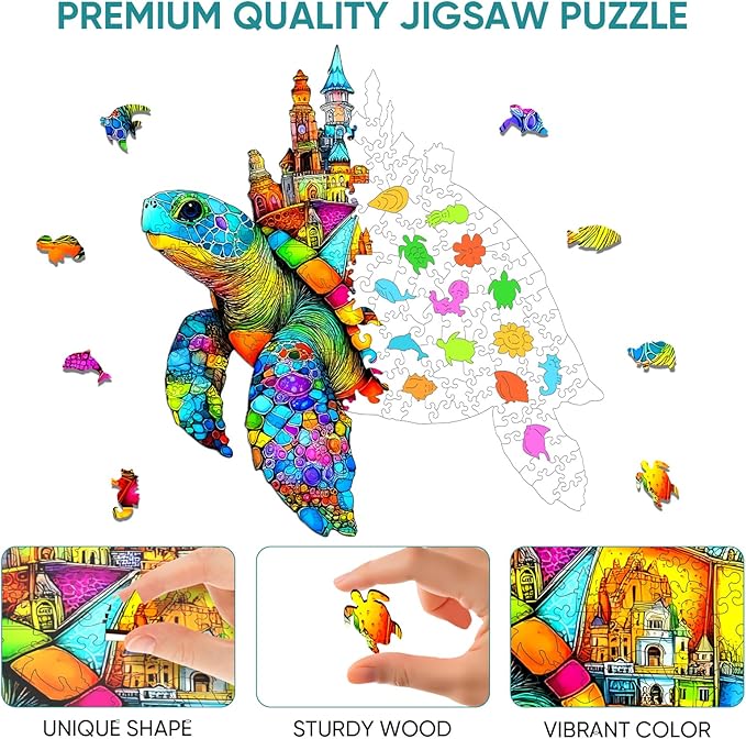 Mocfesk 456 Pieces Sea Turtle Wooden Puzzles for Adults, Fairy-Tale Ocean Wooden Jigsaw Puzzles, Unique Shaped Wood Cut Puzzles for Parent and Child, Family Toy Home Decoration 16.9'' x 15.8''