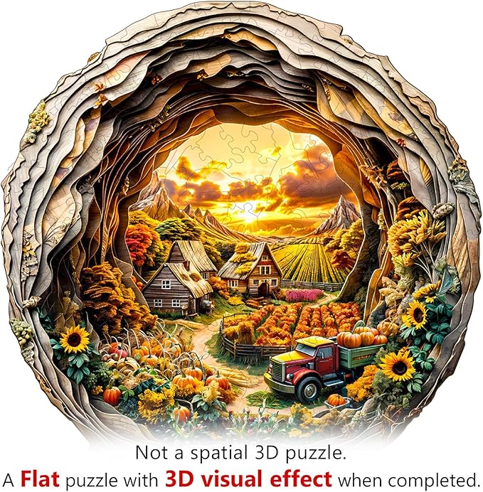 Wooden Jigsaw Puzzles, Autumn Farm Wooden Puzzles for Adults with Unique Shape, Birthday Gifts for Adults Family Game,13.4"x13.4"-300pcs