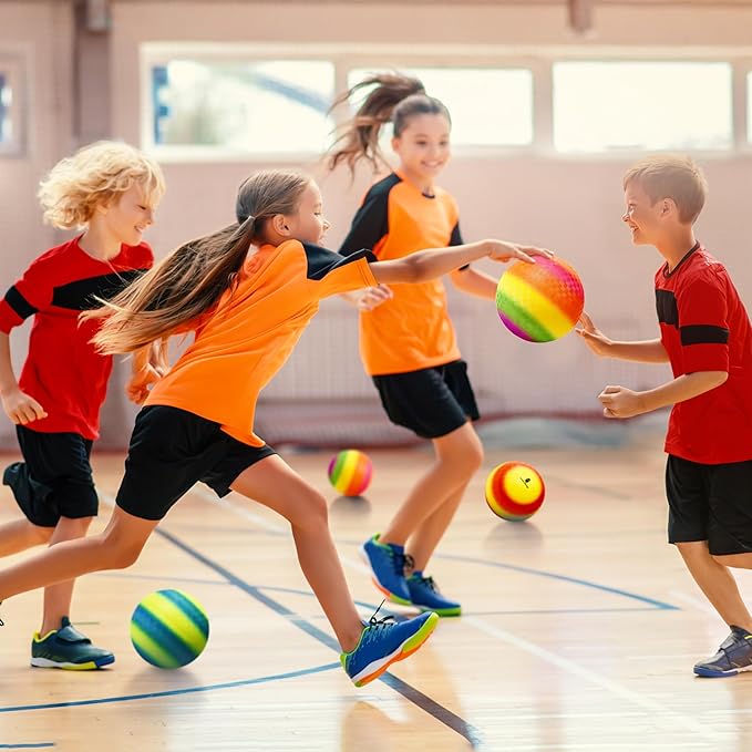 Pack of 7 with 2 Pumps & 4 Pins, Bouncy Balls for Kids –Dodgeball Set 8.5 Inch Playground Balls – Colored Official Size for Dodge Balls, Kickball, Handball, Camps and Schools