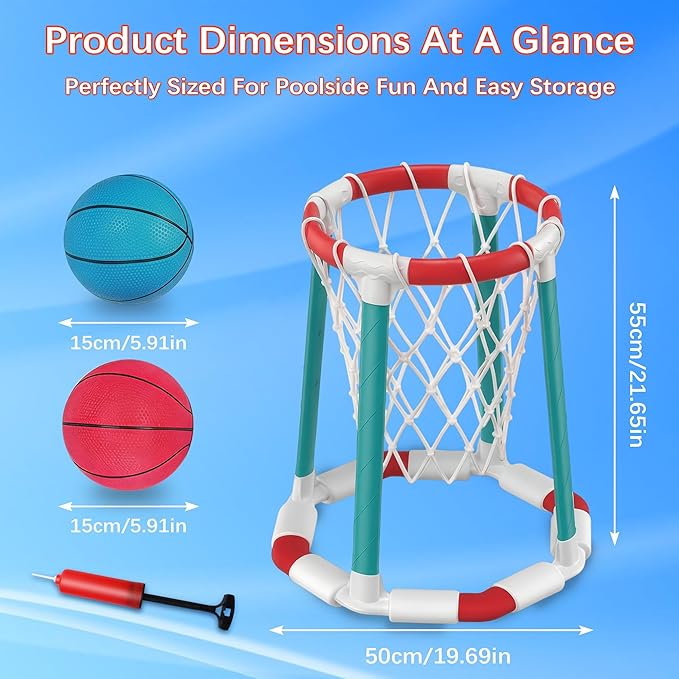 Pool Basketball Hoop Floating Set, Pool Toys and Pool Games for Kids and Adults, Durable Basketball Hoop with Balls Pump for Pool, Outdoor Swimming Water Play Family Party for Summer