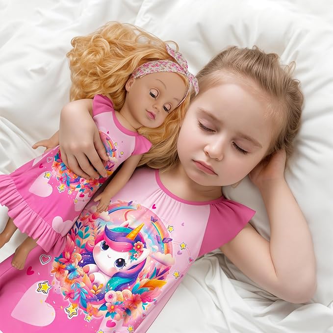 LQSZ Doll and Girl Matching Nightgown Outfit Pajamas Nightie Nightgown for Girls and Dolls Clothes
