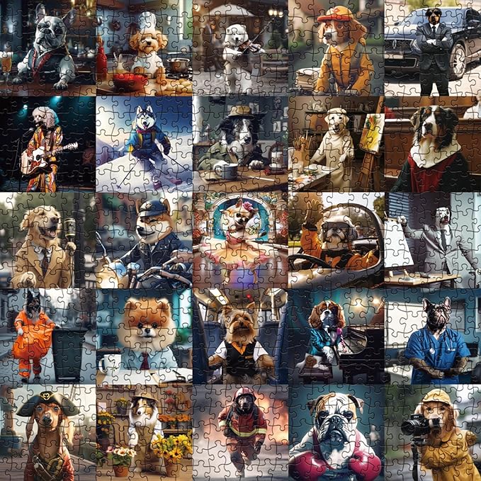 Working Dog Puzzles 1000 Pieces for Adults, Animal Jigsaw Puzzle Charming Dogs, Funny Puppy Bulldog Jigsaw Puzzle Family Collage Puzzles for Home Decoration