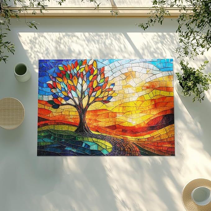 Colorful Stained Glass Tree of Life Puzzle - 1000 Pieces Jigsaw Puzzle for Adults - Challenging and Unique (19.7x27.6 in)