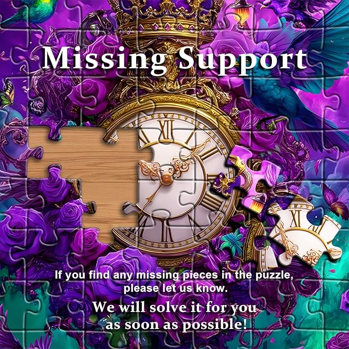Fantasy Puzzles for Adults 1000 Pieces, Magic Landscape Clock Purple Flower Rose Jigsaw Puzzle, Bird Animal Colorful Challenge Puzzle