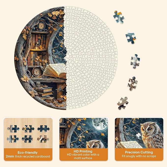 Masseruon 1000 Piece Puzzle for Adults, 26.6 * 26.6in Moonlit Owl Puzzle for Adults, 1000 Pieces Jigsaw Puzzles, Adult Puzzles Game, Unique Gift for Women Men