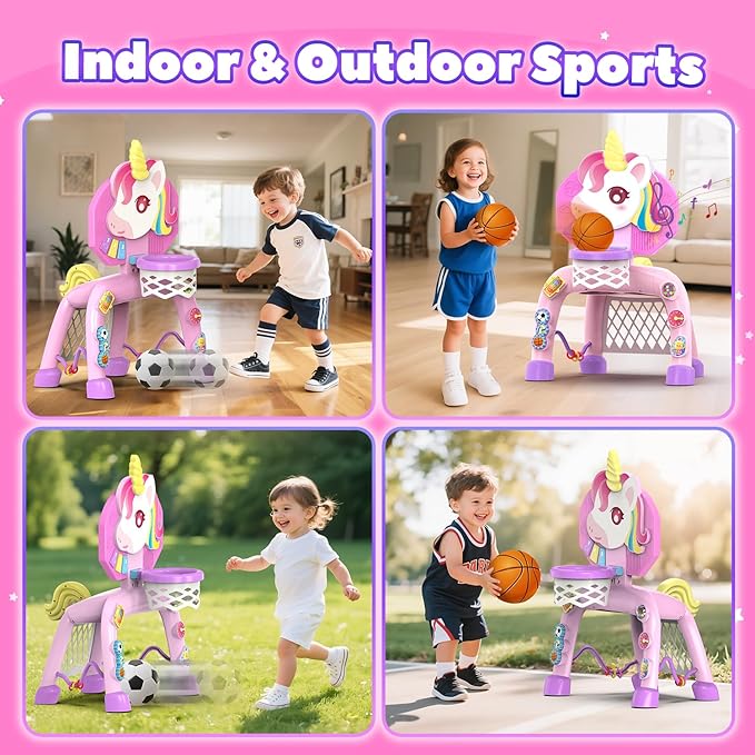 Toddler Basketball Hoop & Soccer Goal,Toys for 1 2 3 Year Old Girls Gifts Sports Toy with Light & Music,Toddler Baby Toys for 12-16-18 Months Christmas Birthday Gift for Toddlers 1-3 Years Boy Girl