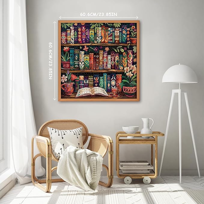 Blooming Bookshelf Jigsaw Puzzles 1000 Pieces, Vintage Literary Blossom Colorful Art Puzzle, Flower Book Wildflower Page Floral Themed, Library Impossible Challenging Puzzles for Adults
