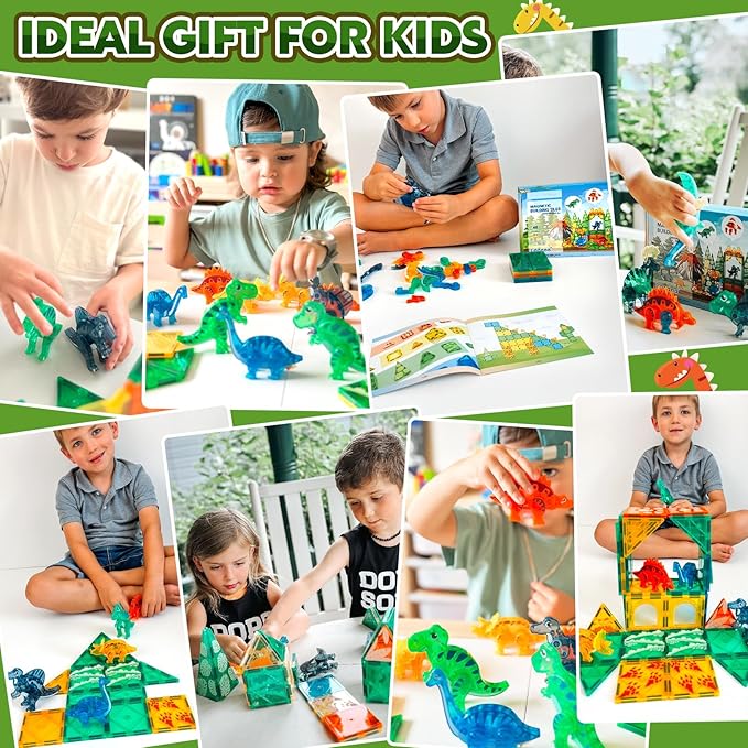 Coodoo Dinosaur Toys Magnetic Tiles 3D Movable Dinos for Kids 3-5 5-7 Toddler Outdoor Sensory Toys, STEM Educational Magnetic Blocks for 3+ Years Old Boys Girls Kids Toy