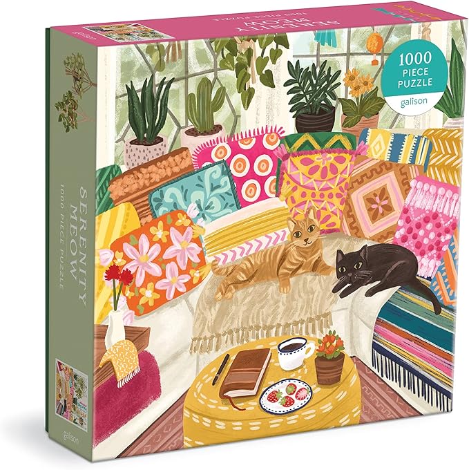 Galison Serenity Meow 1000 Piece Puzzle in a Square Box from Galison - 1000 Piece Puzzle for Adults, Colorful and Cattastic Illustrations, Thick and Sturdy Pieces, Idea