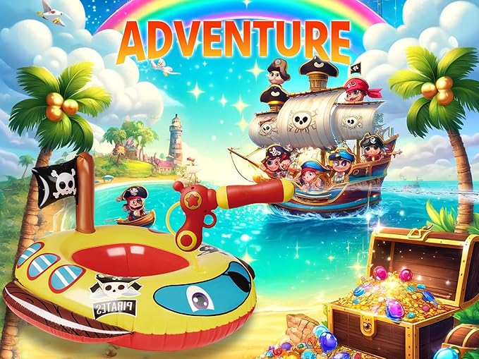 Pool Floats Kids with Water Gun, Pirate Ship Float for Toddler, Blow Up Swimming Pool Toys, Summer Fun Pool Inflatables Floaties for Boys Girls and Child, Outdoor Water Toys for Kids Ages 3-5 4-8