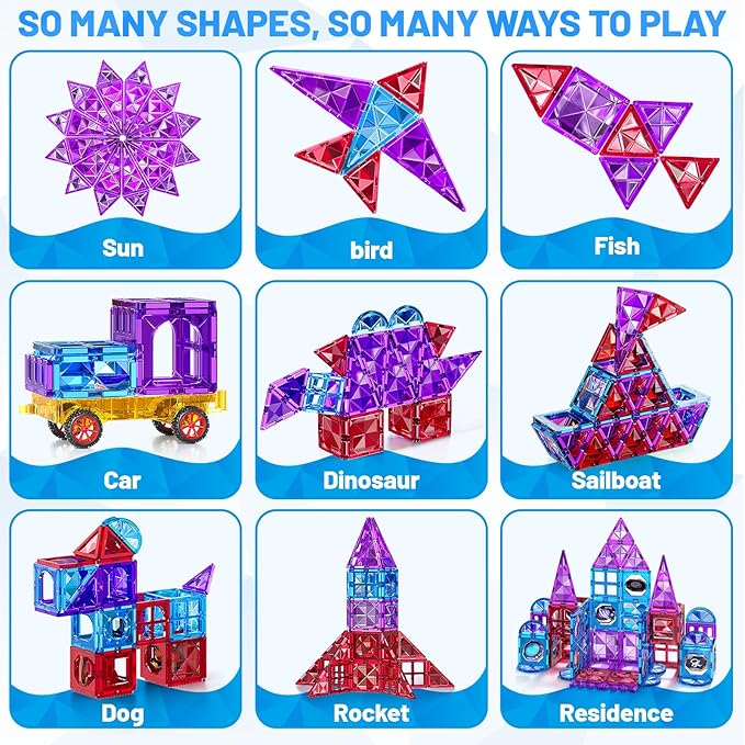 80 PCS Magnetism Blocks Tiles for Kids Ages 3 4 5 6 7 8+, Building Set for Toddlers 3-5 4-8, Stacking Blocks, Educational Construction Toy for Boys and Girls, Creative Play Birthday Gifts 2-4